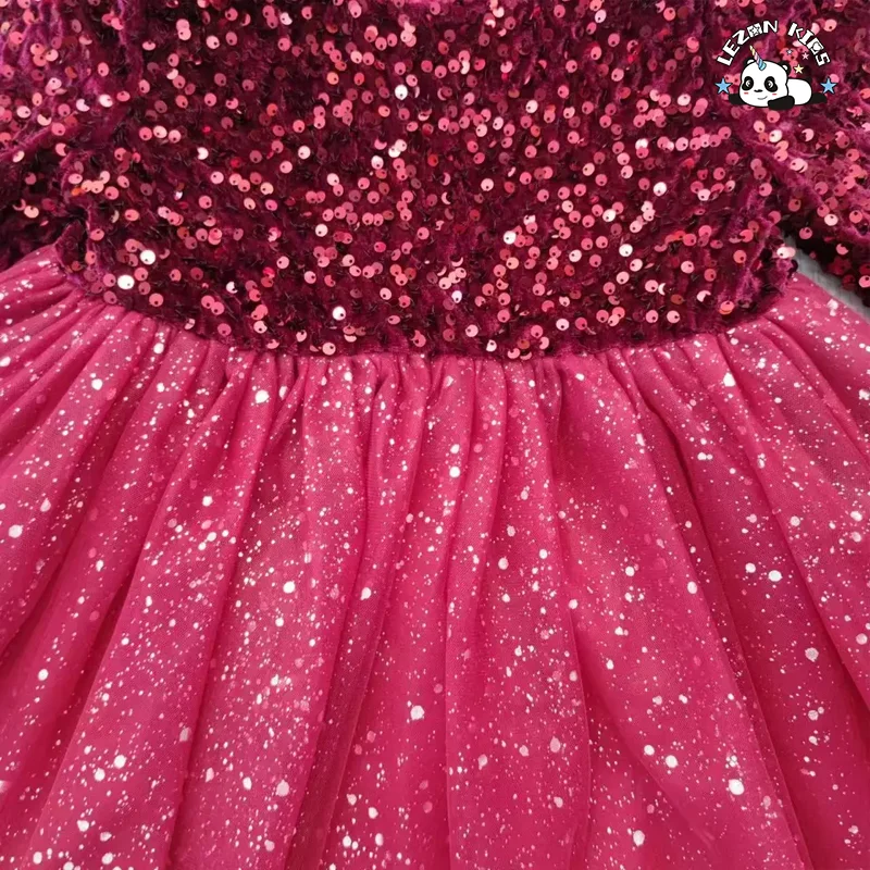 LEZONKIDS - Novo vestido de Natal para menina, vestido de princesa para festa, vestido de manga longa com lantejoulas para aniversário
